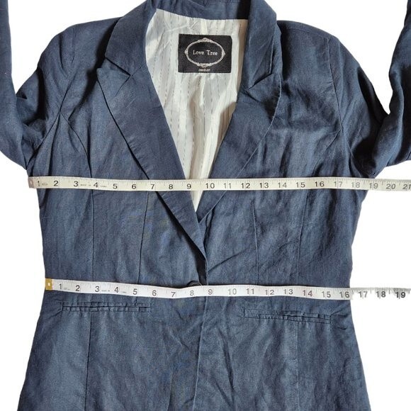 Love Tree Bluish Tint 1-Button Linen Blazer with Pinstripe Lining Size M - Picture 9 of 11
